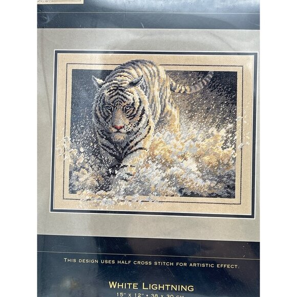 Dimensions Gold Collection "White Lightning" Tiger Cross Stitch Kit 15" x 12" Jo - Picture 2 of 5